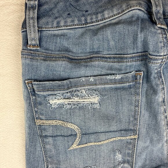 American Eagle Hi-Rise Jeggings Super Stretch Bleached Distressed Light Wash - Picture 8 of 15